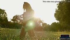 Anetta Keys strips outdoors, showing small tits and big ass