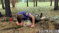 Spanish and British military twinks have raw sex in the woods
