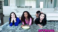 Adorable Teen Sluts Pleasuring One Cock During Movie Night?