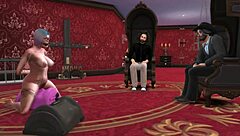 Chatting with the dancer during the night club interview.