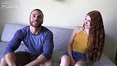 This hairy hunk rides the redhead babe roughly making her cream on his monster black cock