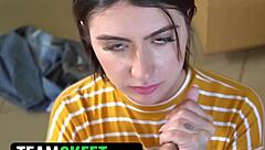 Skinny teen with hijab gets on her knees to please
