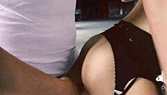 The curious girl bent over outdoors in doggystyle, her hairy pussy getting fucked hard.