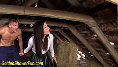 Classy Heeled Whore Gets Banged And Receives Golden Shower In High Definition Group Scene