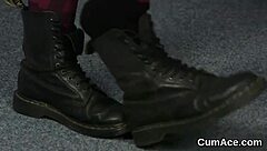 Nasty blowbang hottie gulps cum in intense bukkake facial