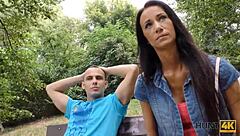 Wow, this guy buys a perfect trimmed pussy in the public park for blowjob! 😏