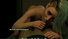 A sexy blonde breast friend gives a blowjob in the bedroom