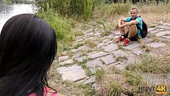 Wow, this guy buys a perfect trimmed pussy in the public park for blowjob! 😏