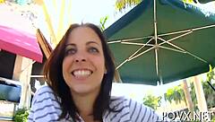 Teen Sucks Wet Pussy in POV Blowjob Competition on Sofa!