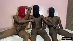 Wow, threesome with three massive black cocks pounding bareback!