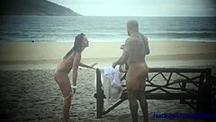 Public beach fuck with real amateur couple renewing vows in wild outdoor action