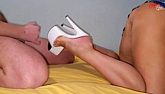 wet pussy fucking ends with cum on high heels