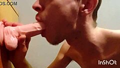 Gay anal scene with a young and straight twink named Joe giving a blowjob to a dildo