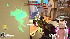 Vtuber Lewdneko continues in Overwatch and gets a spanking in the next scene