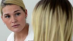 Sexy lesbian teen rides strapon in casual scene