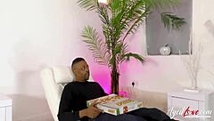 Niki, an aged woman with blonde hair, gets a big black dick instead of a pizza