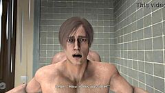 unexpected shower turns into hardcore handjob and cumshot with dildo