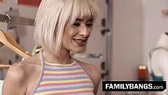 Stepmom and stepdaughter kiss and fuck in the shopping store!