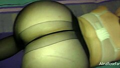 Nylon-clad teen gives great pussyjob and gets cum on her big tits