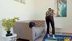 Russian girl in red stockings rims friend during threesome