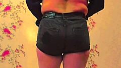 Sissy in pink shirt and mini skirt, a big ass amateur