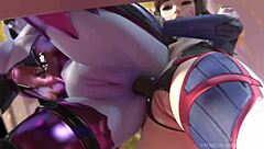 D.Va, Mercy, and Widowmaker dive into intense lesbian licking and blowjobs on the battlefield.