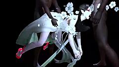 Two BBCs Fuck Big Boobs Chick Bent Over in Hardcore 3some 3D Animation!