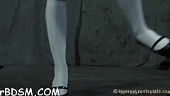 Bound couple in erotic femdom blowjob session