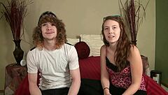 Nervous amateurs in casting suck cock for the first time.