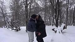 Hot student sucks professor's big dick after ski lesson and swallows cum