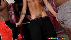 White guy overwhelmed by huge black cocks