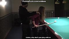 A woman with small bosom has sex in the pool in a real sex scene