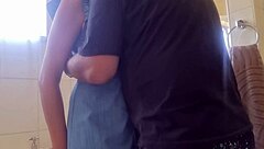 upskirt pussy eating and fingering in bathroom