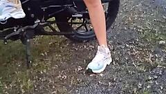 showing tits and pussy outdoors