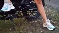 showing tits and pussy outdoors