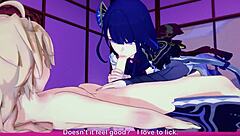Shogun Raiden gives blowjob in Genshin Impact hentai 😏