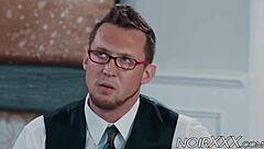 The handsome businessman passionately rims and fucks the hunky black gay.