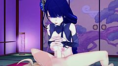 Shogun Raiden gives blowjob in Genshin Impact hentai 😏