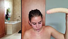 Gathering Saliva While Repeatedly Fucking Throat With Double Ended Dildo In Saliva Fetish.