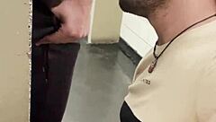 Public toilet tryst with bisexual construction worker and milkman