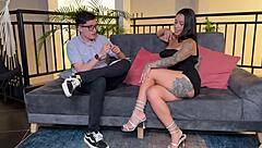 nerd boy fucks his colombian petite 18+ client with fake tits who swallows his cum in roleplay