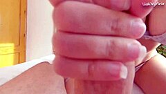 Little busty blonde gives blowjob and rides