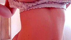 Little busty blonde gives blowjob and rides