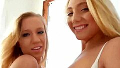 blonde tease gives double pov blowjob to monster cock