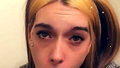 Pretty Shemale On Knees Sucks Cock