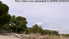 A hunk with a big dick having sex outdoors in Barcelona
