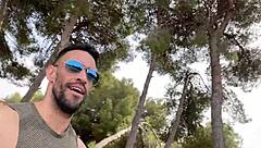 Big cock stud jerking off on public trail public cumshot