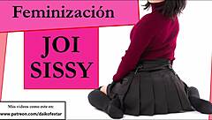 Sissy JOI in short skirt with condom, European style