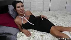 Watch this brunette milf give an amazing pov handjob to a big cock!