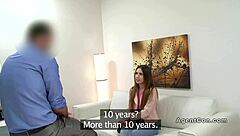 I watched the slim brunette try sex with a fake agent
